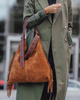 Torebka zamszowa shopperka skórzana frędzle boho brązowa camel - MARCO MAZZINI