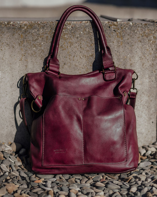 Torebka skórzana XL shopper vintage bag z kieszeniami vera pelle - MARCO MAZZINI burgund