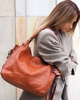 Torba skórzana wysokogatunkowa na ramię styl miejski shoulder leather bag - MARCO MAZZINI camel