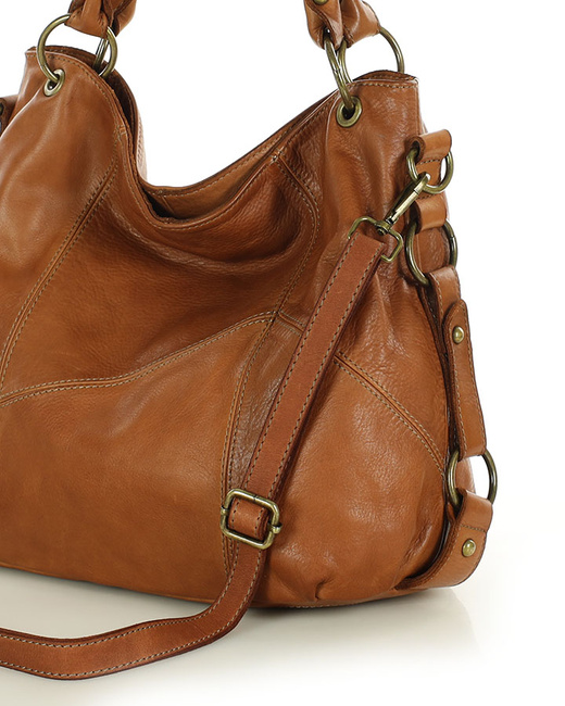 MARCO MAZZINI Miejska torebka skórzana na ramię city sholder handmade bag brąz camel