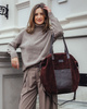 Torba skórzana zamszowa shopper z kieszeniami - It bag MARCO MAZZINI ciemny brąz
