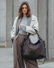 Torba skórzana wysokogatunkowa na ramię styl miejski shoulder leather bag - MARCO MAZZINI brąz caffe