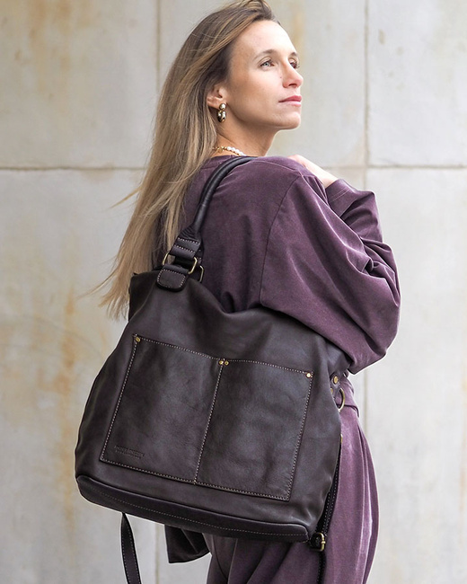 Torebka skórzana XL shopper vintage bag z kieszeniami vera pelle - MARCO MAZZINI brąz caffe