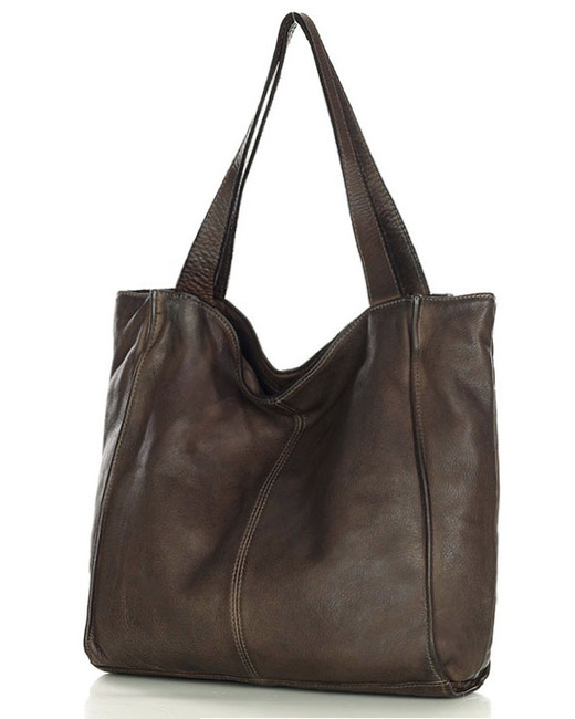 MARCO MAZZINI Torebka miejski shopper bag skóra naturalna handmade ciemny brąz caffe