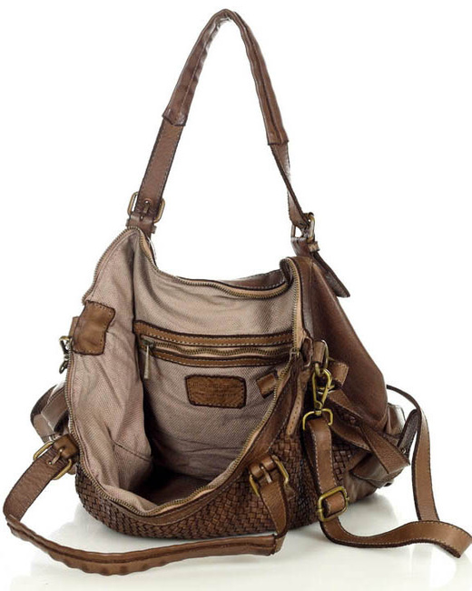 Miejska torebka z regulowanymi rączkami shopper pleciona skóra handmade - MARCO MAZZINI brąz