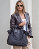 Torba damska pleciona shopper & shoulder leather bag - MARCO MAZZINI czarna