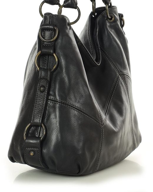 MARCO MAZZINI Miejska torebka skórzana na ramię city sholder handmade bag czarny