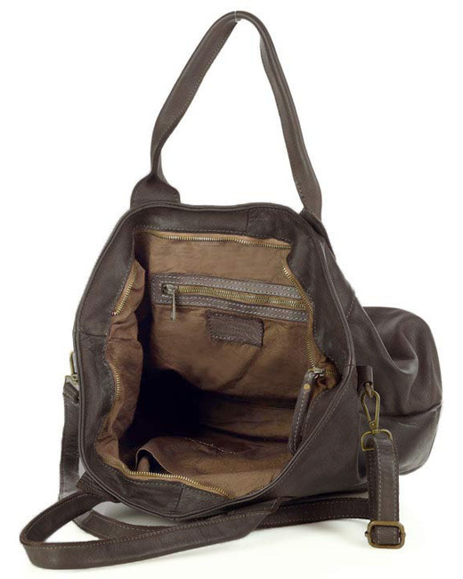 Torebka skórzana shopper bag - MARCO MAZZINI ciemny brąz caffe