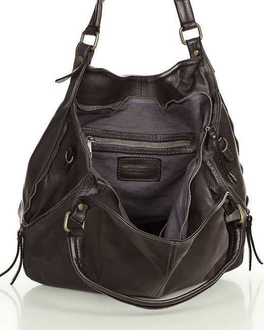 Torba skórzana wysokogatunkowa na ramię styl miejski shoulder leather bag - MARCO MAZZINI brąz caffe