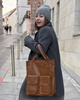 Torebka skórzany shopper bag z kieszeniami - MARCO MAZZINI brąz karmel