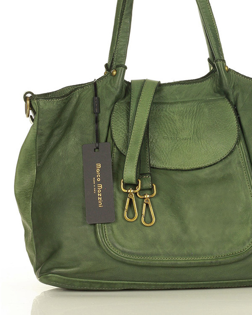 Torebka shopper skórzana A4 na ramię – zieleń militare MARCO MAZZINI