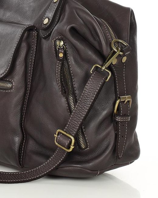 Torba biznesowa bowling retro bag skórzana - MARCO MAZZINI ciemny brąz caffe