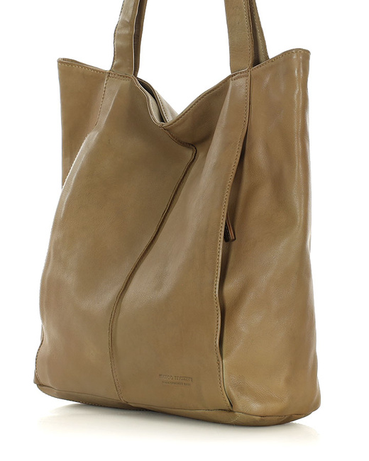 Miękka torba typu shopper skórzana na ramię - MARCO MAZZINI - beżowa