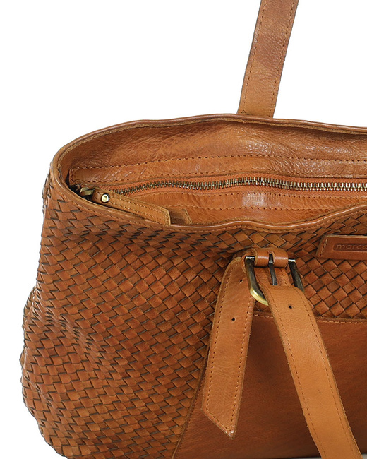 Torebka skórzana shopper pleciona A4 – brąz camel MARCO MAZZINI
