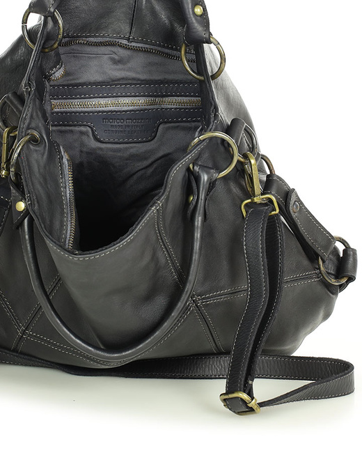 MARCO MAZZINI Miejska torebka skórzana na ramię city sholder handmade bag czarny