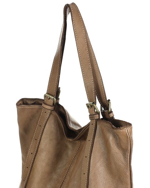 Torebka damska shopper z regulacją rączek skóra old pelle - MARCO MAZZINI beż taupe