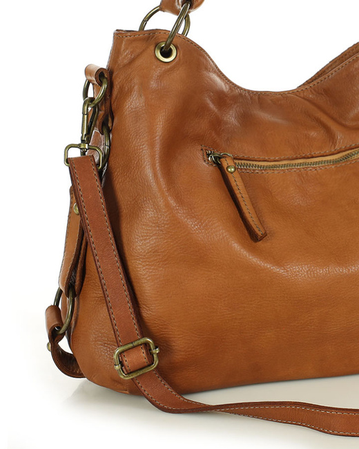 MARCO MAZZINI Miejska torebka skórzana na ramię city sholder handmade bag brąz camel