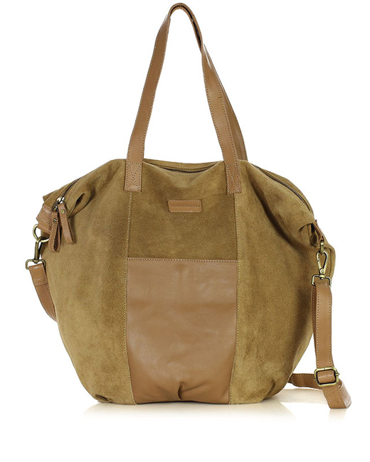 Torba skórzana zamszowa shopper z kieszeniami - It bag MARCO MAZZINI beżowa