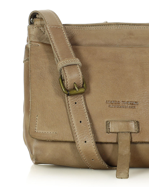 Torebka skórzana listonoszka damska messenger bag - MARCO MAZZINI beżowa